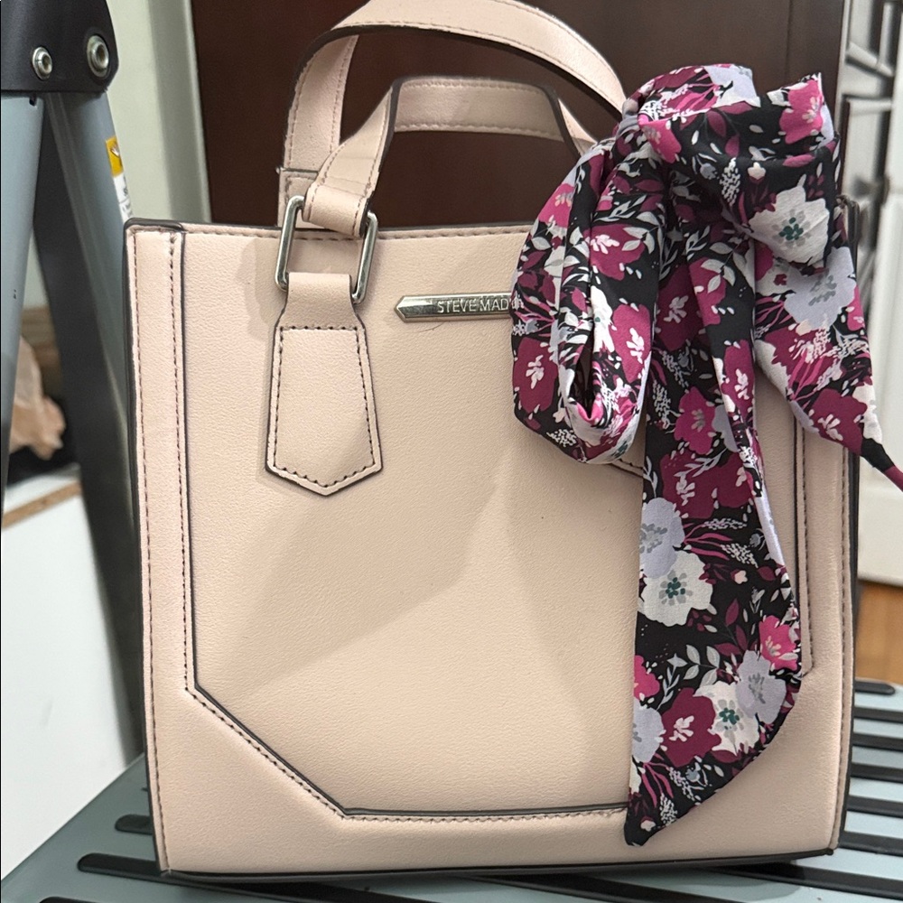 Steve Madden Blush Pink Satchel with Floral Scarf Accent